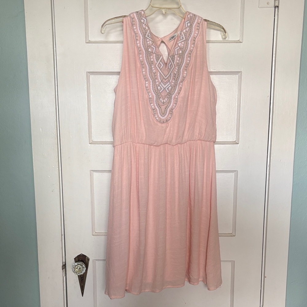 Cato Light Pink Sleeveless Embroidered Dress Size L